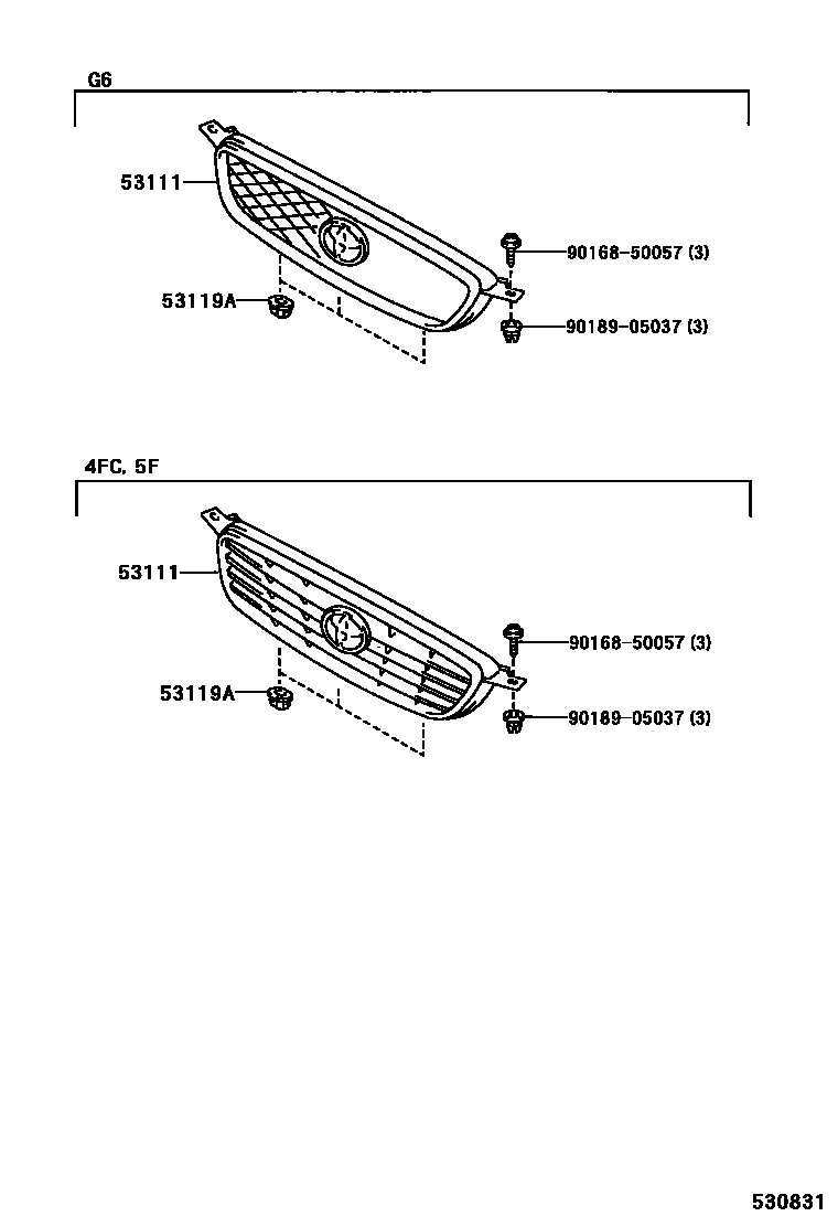 Toyota COROLLA radiator grille EPC diagram — 530831