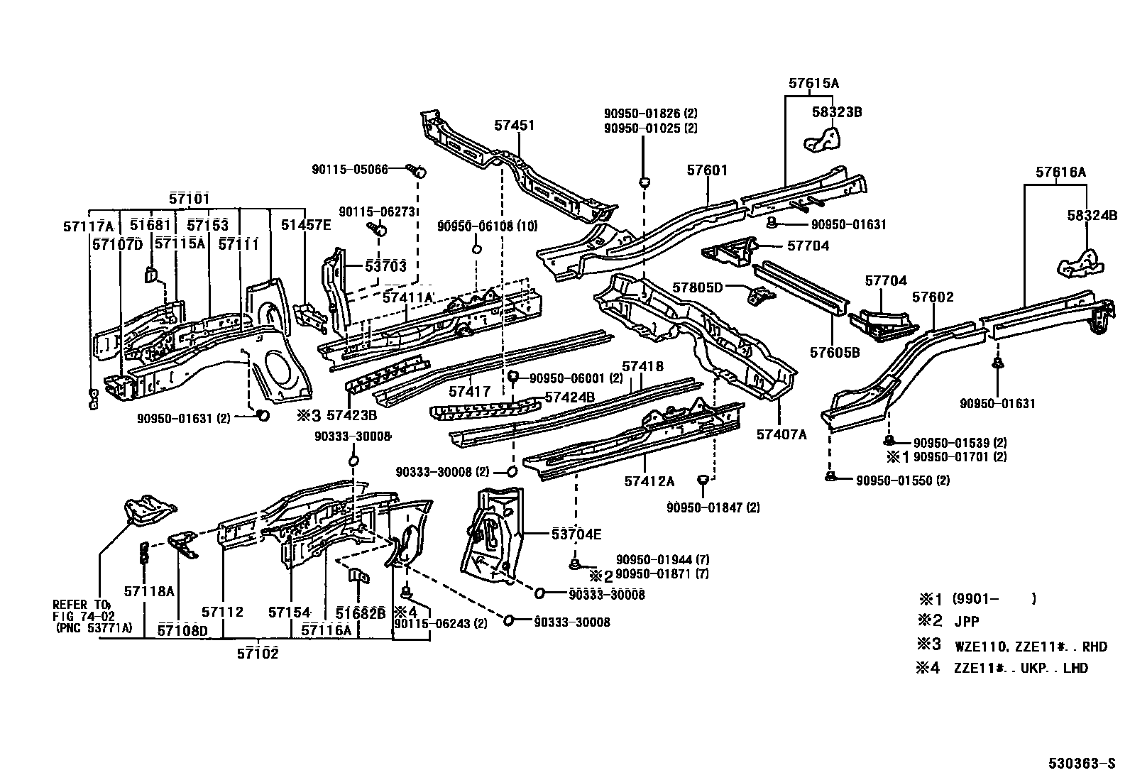 Toyota COROLLA Floor stringers EPC diagram — 530363S