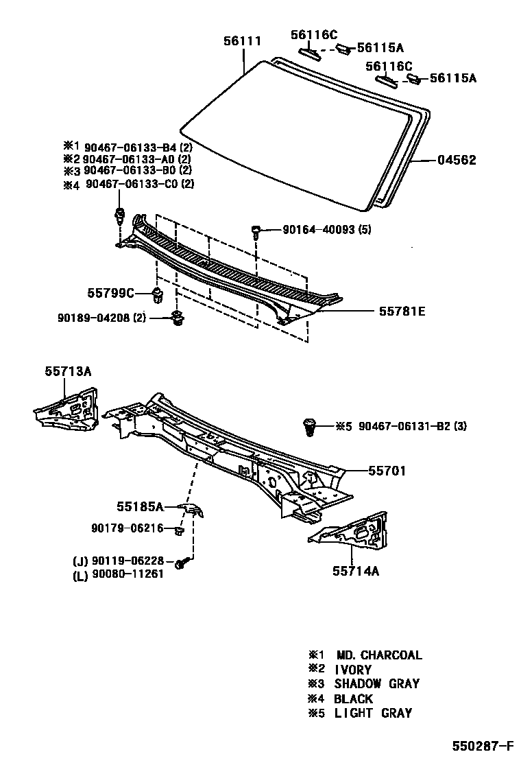 Toyota COROLLA 前围板和挡风玻璃 EPC diagram — 550287F
