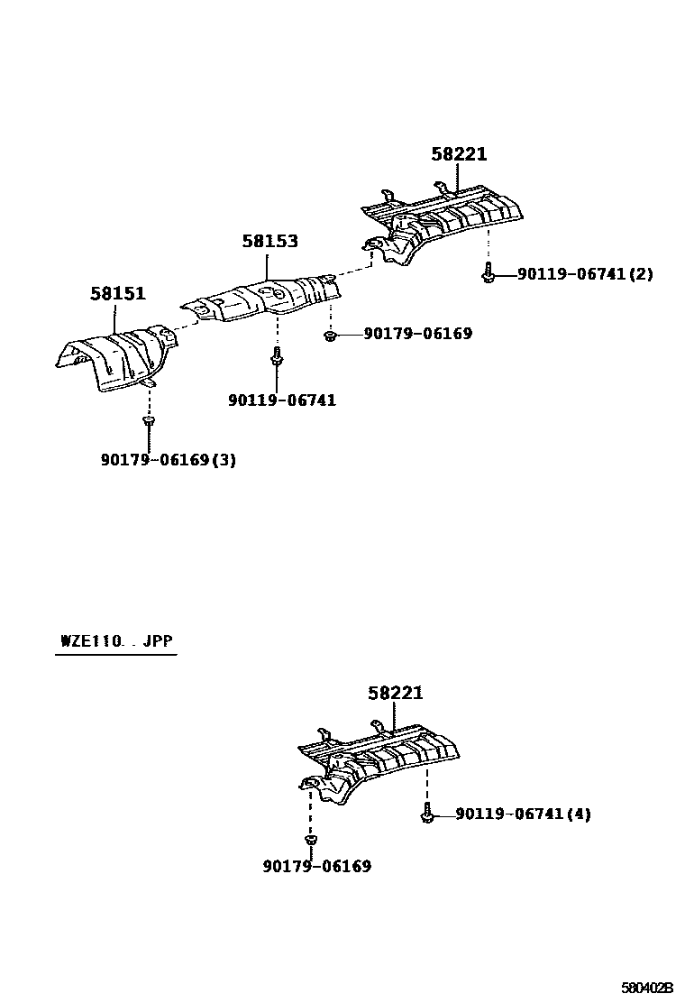 Toyota COROLLA 地板隔热垫 EPC diagram — 580402B