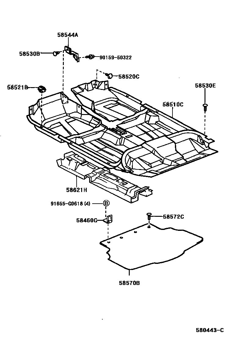 Toyota COROLLA 地板垫和地毯 EPC diagram — 580443C