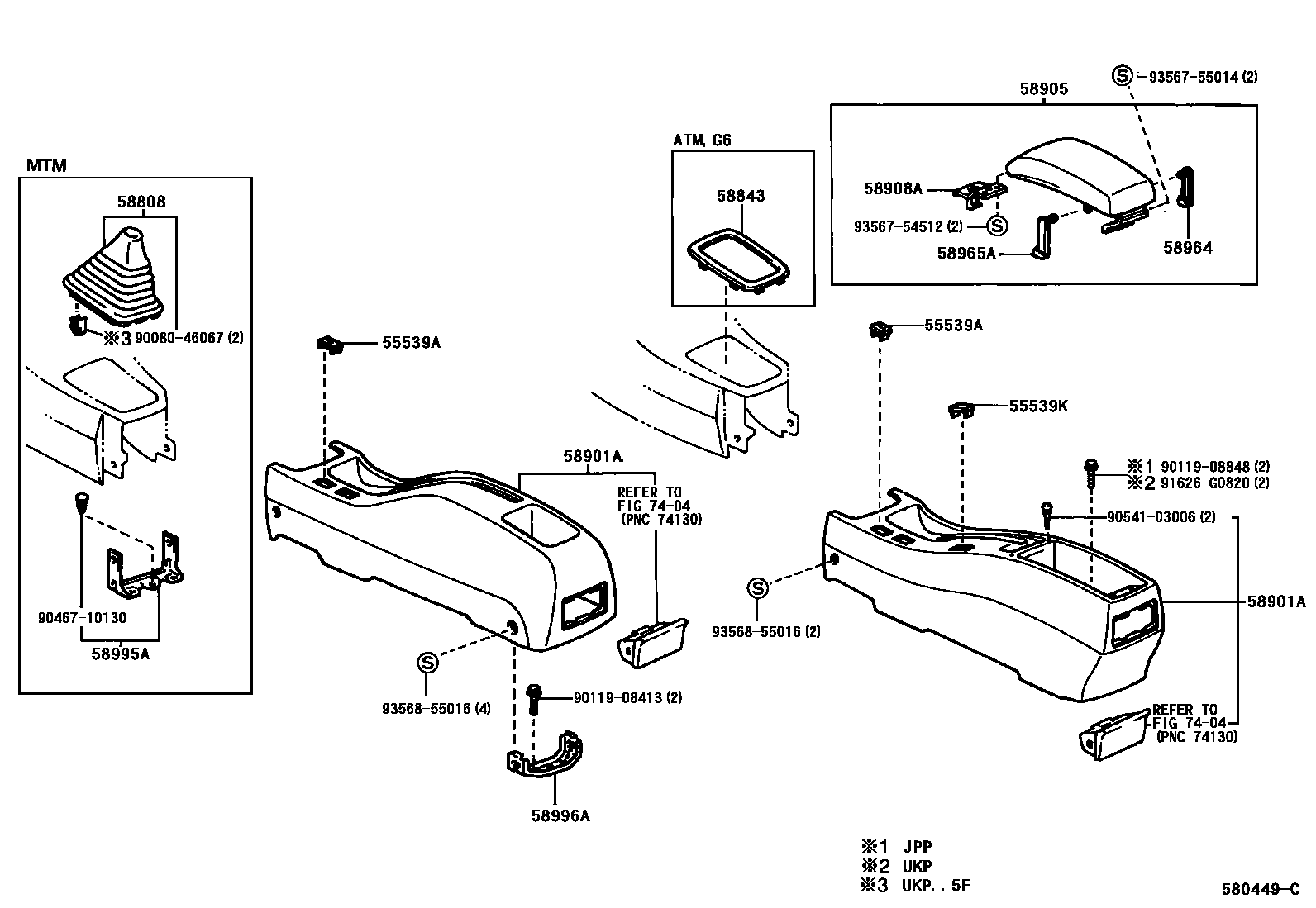 Toyota COROLLA 中央扶手箱和支架 EPC diagram — 580449C