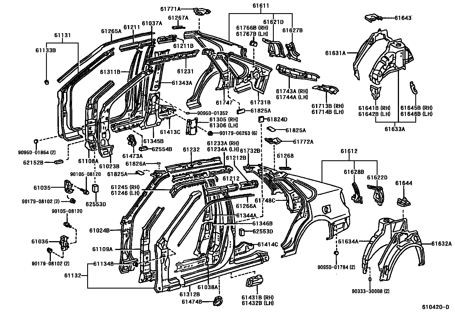 Toyota COROLLA 侧梁 EPC diagram — 610420D
