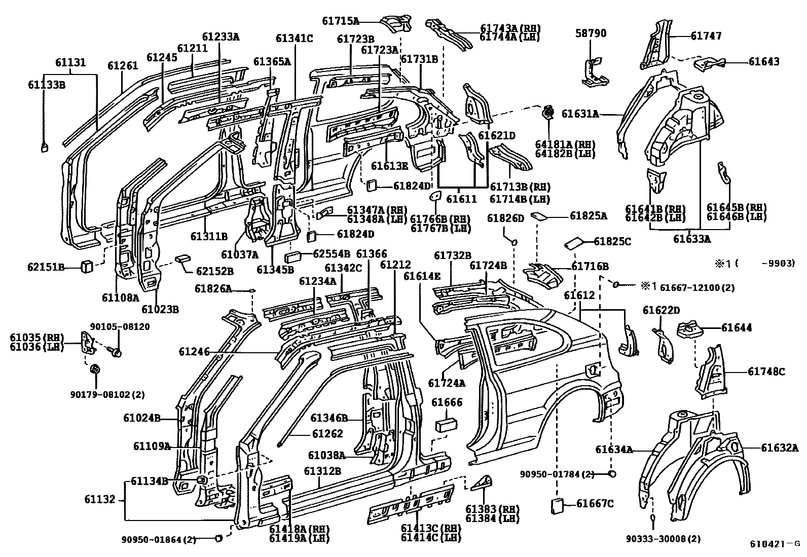 Toyota COROLLA 侧梁 EPC diagram — 610421G