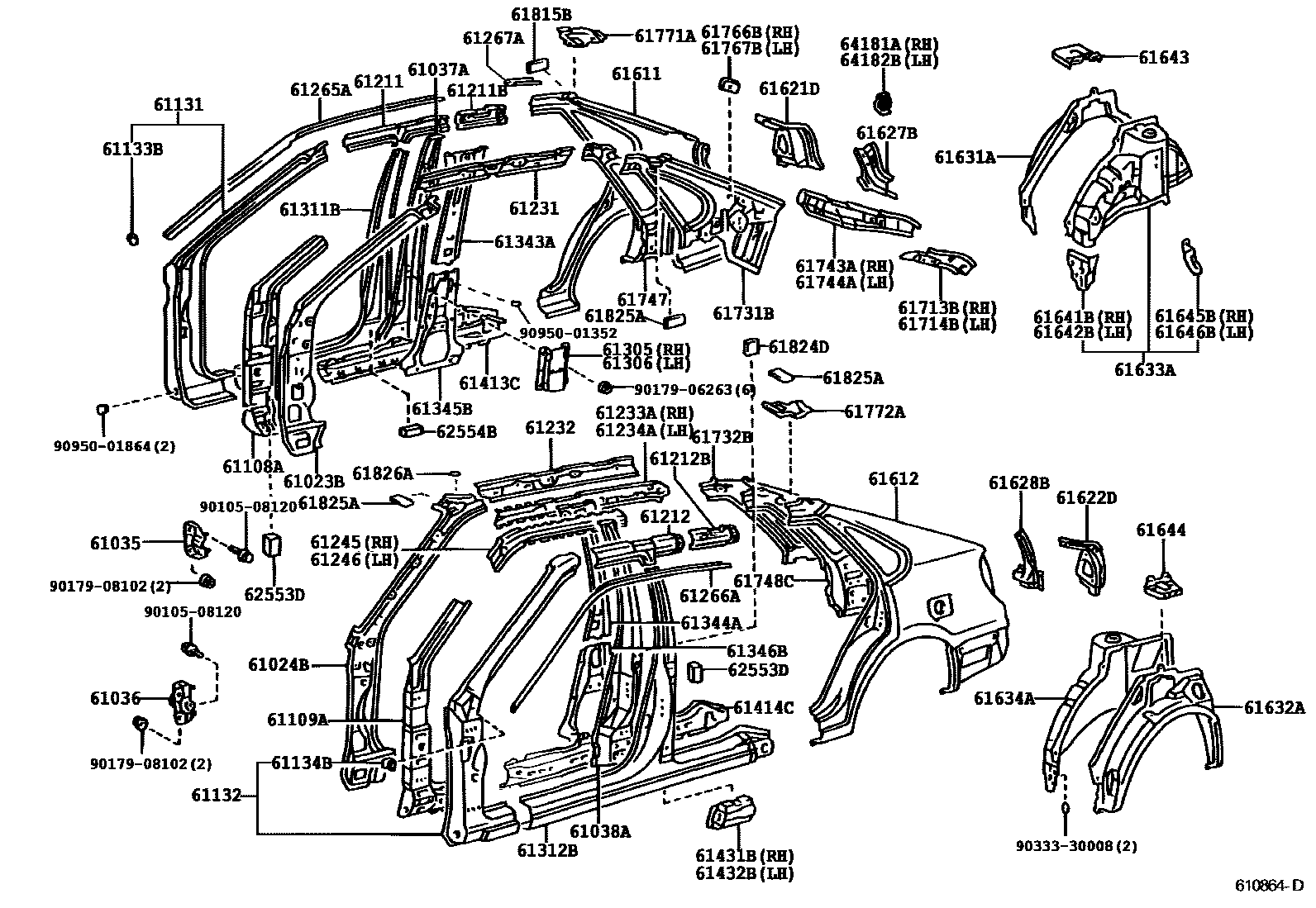 Toyota COROLLA 侧梁 EPC diagram — 610864D