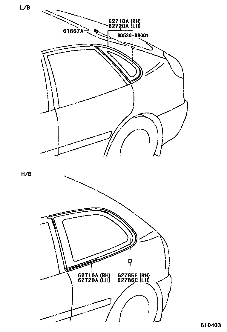 Toyota COROLLA 角窗 EPC diagram — 610403
