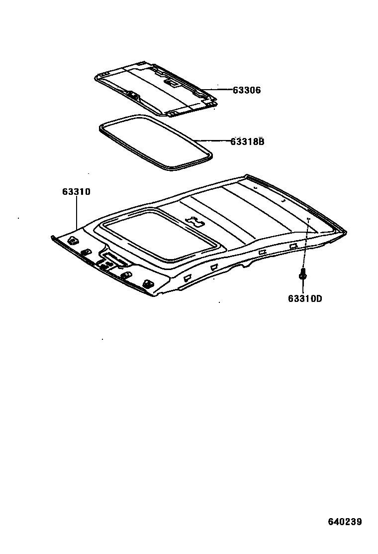 Toyota COROLLA 车顶内衬和消声垫 EPC diagram — 640239