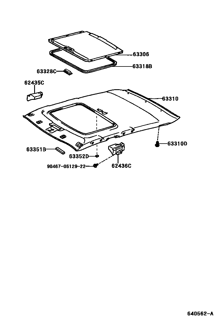 Toyota COROLLA 车顶内衬和消声垫 EPC diagram — 640562A