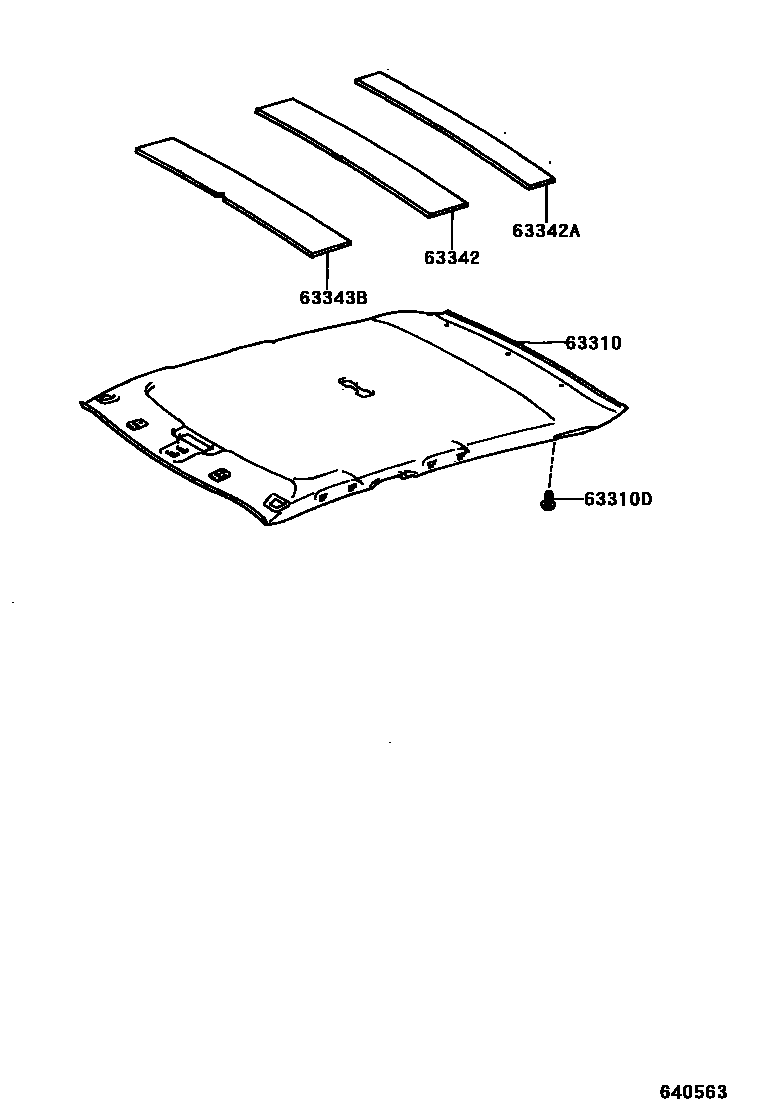 Toyota COROLLA 车顶内衬和消声垫 EPC diagram — 640563