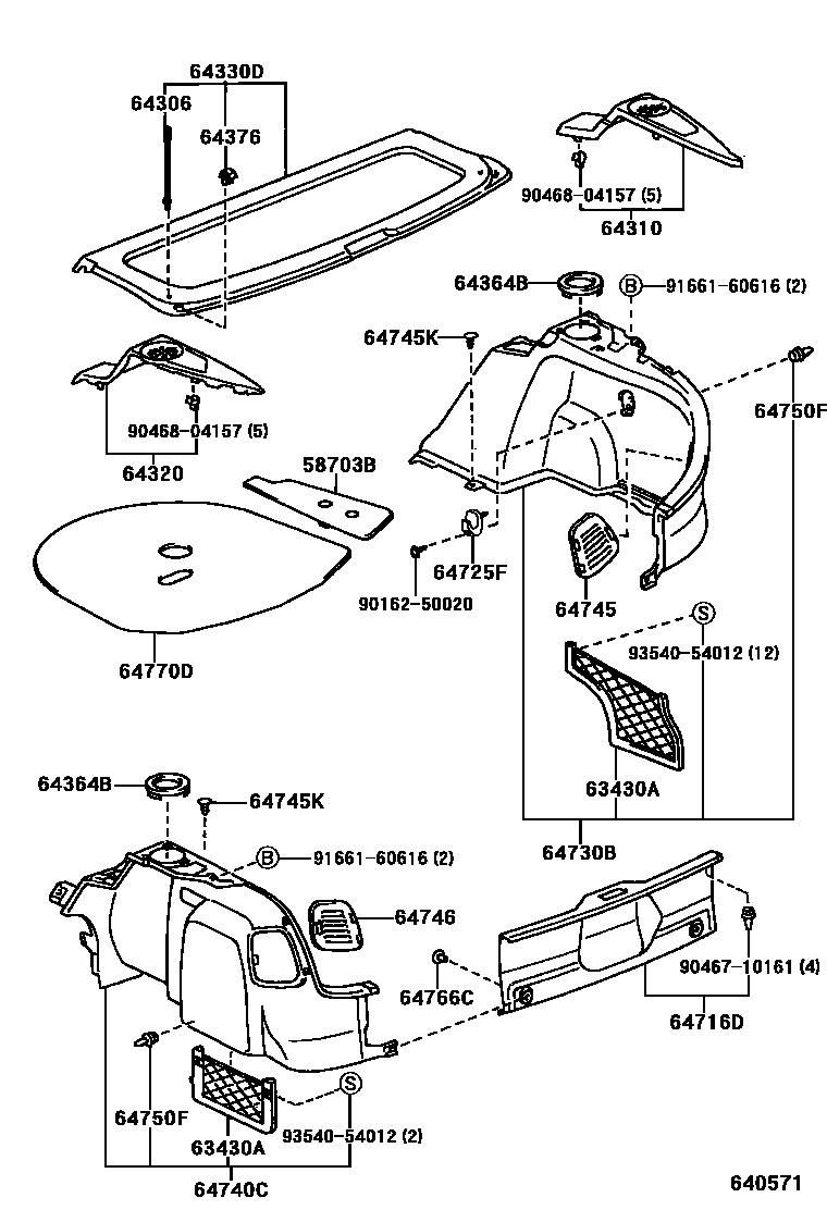 Toyota COROLLA 底板和底板装饰罩 EPC diagram — 640571