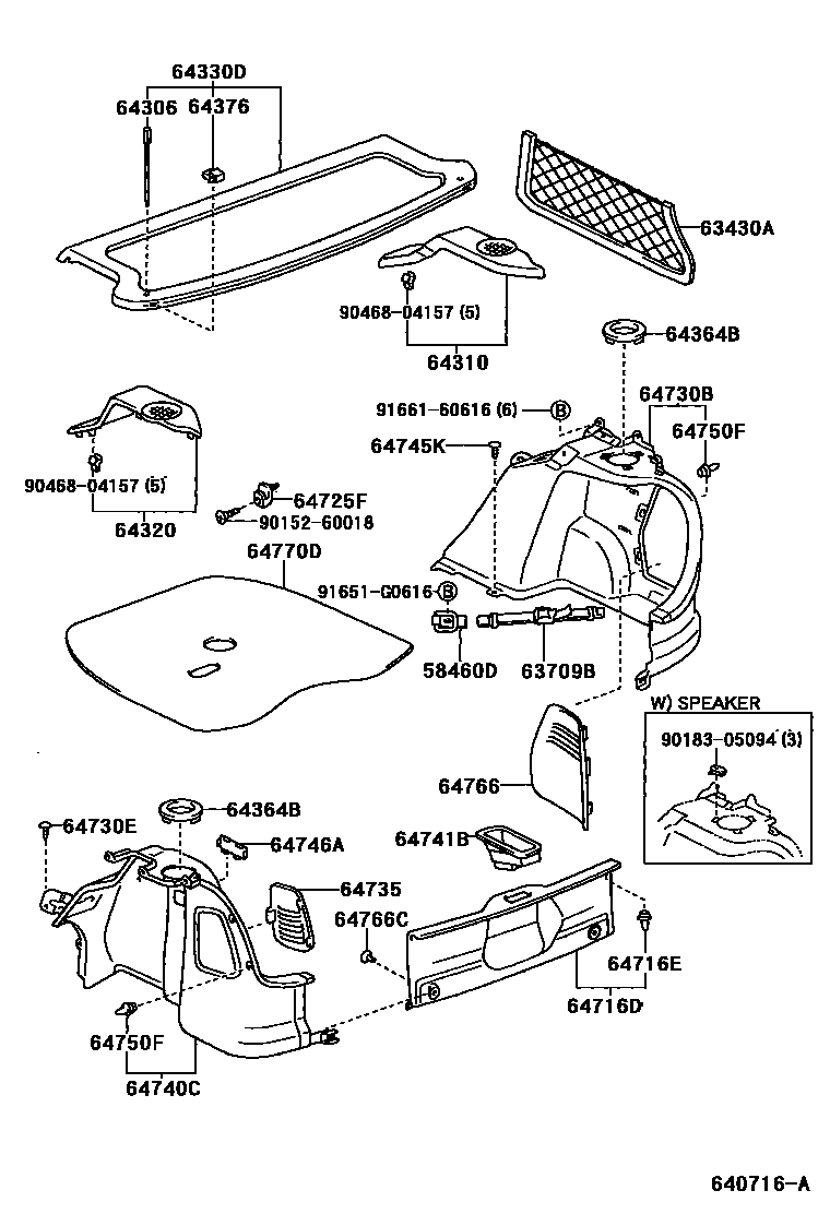 Toyota COROLLA 底板和底板装饰罩 EPC diagram — 640716A