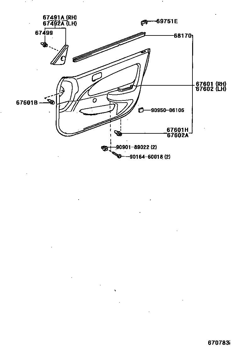 Toyota COROLLA 前门板和前门玻璃 EPC diagram — 670783