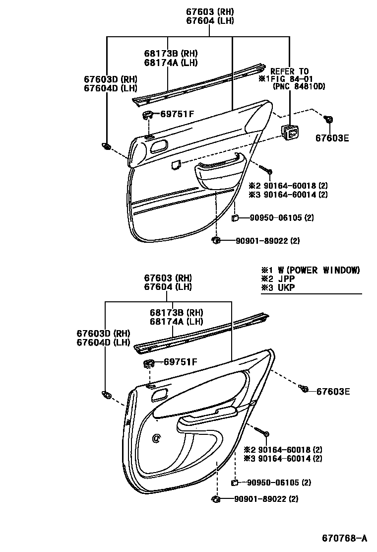 Toyota COROLLA 后门板和后门玻璃 EPC diagram — 670768A