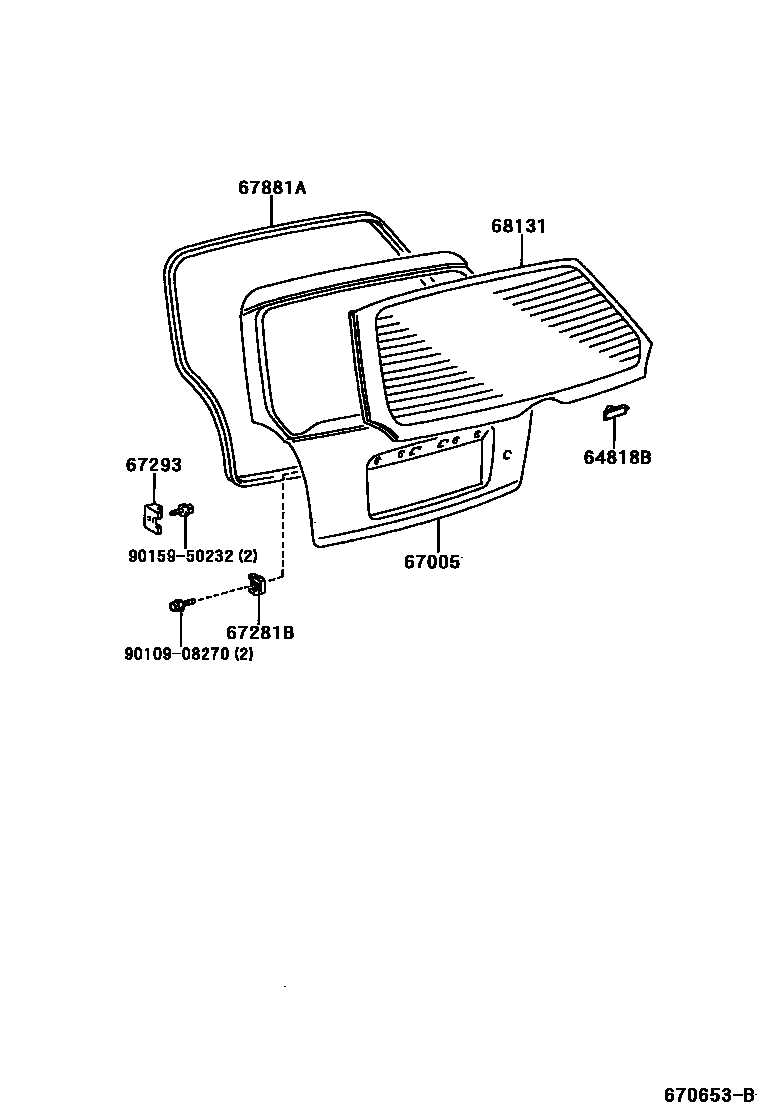 Toyota COROLLA 背门板和背门玻璃 EPC diagram — 670653B