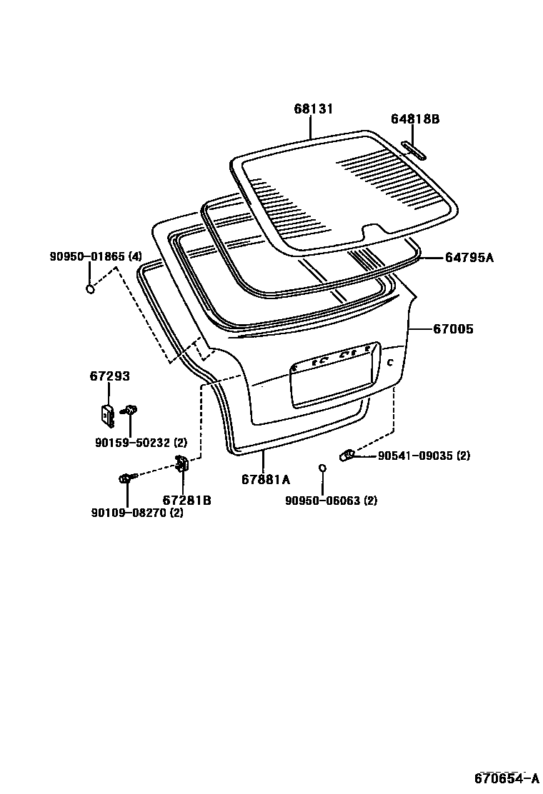 Toyota COROLLA 背门板和背门玻璃 EPC diagram — 670654A