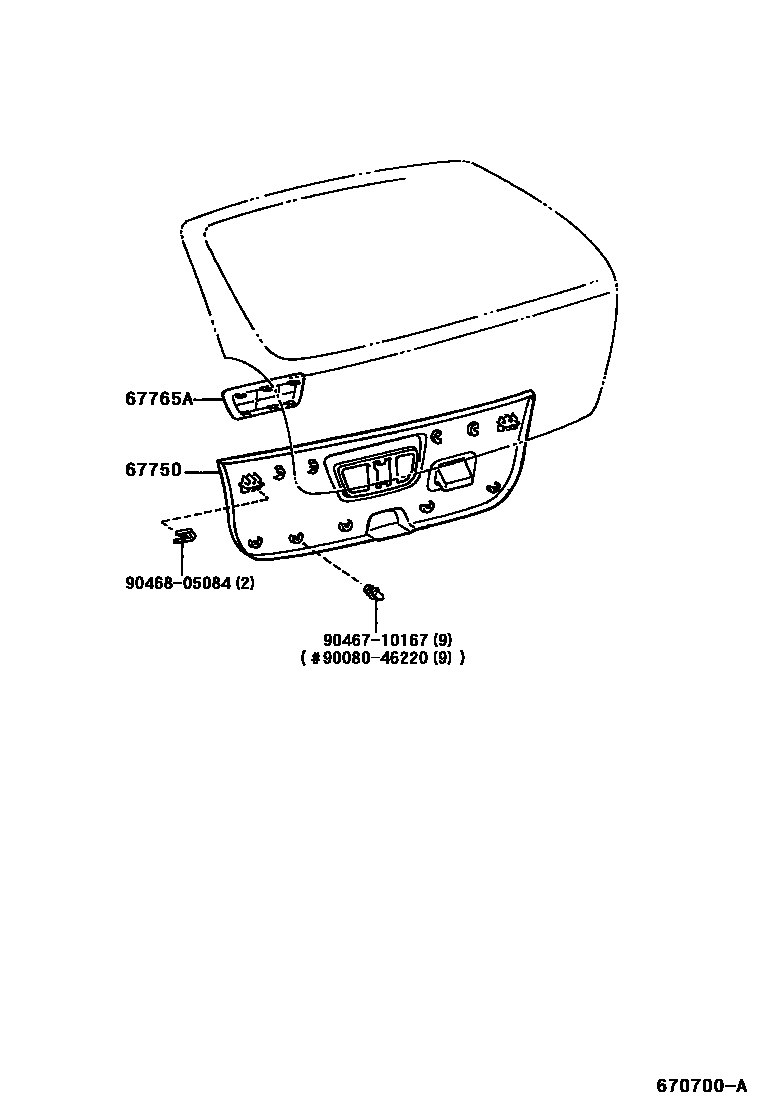 Toyota COROLLA 背门板和背门玻璃 EPC diagram — 670700A