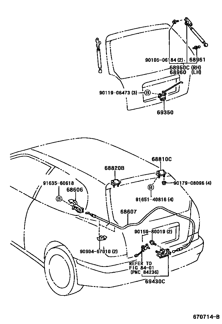 Toyota COROLLA 背门锁和背门把手 EPC diagram — 670714B