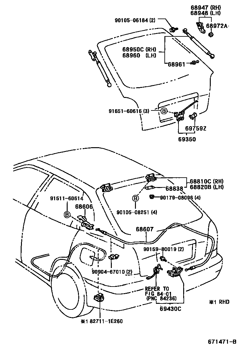 Toyota COROLLA 背门锁和背门把手 EPC diagram — 671471B