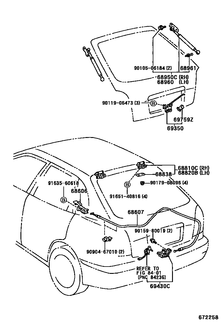 Toyota COROLLA 背门锁和背门把手 EPC diagram — 672258