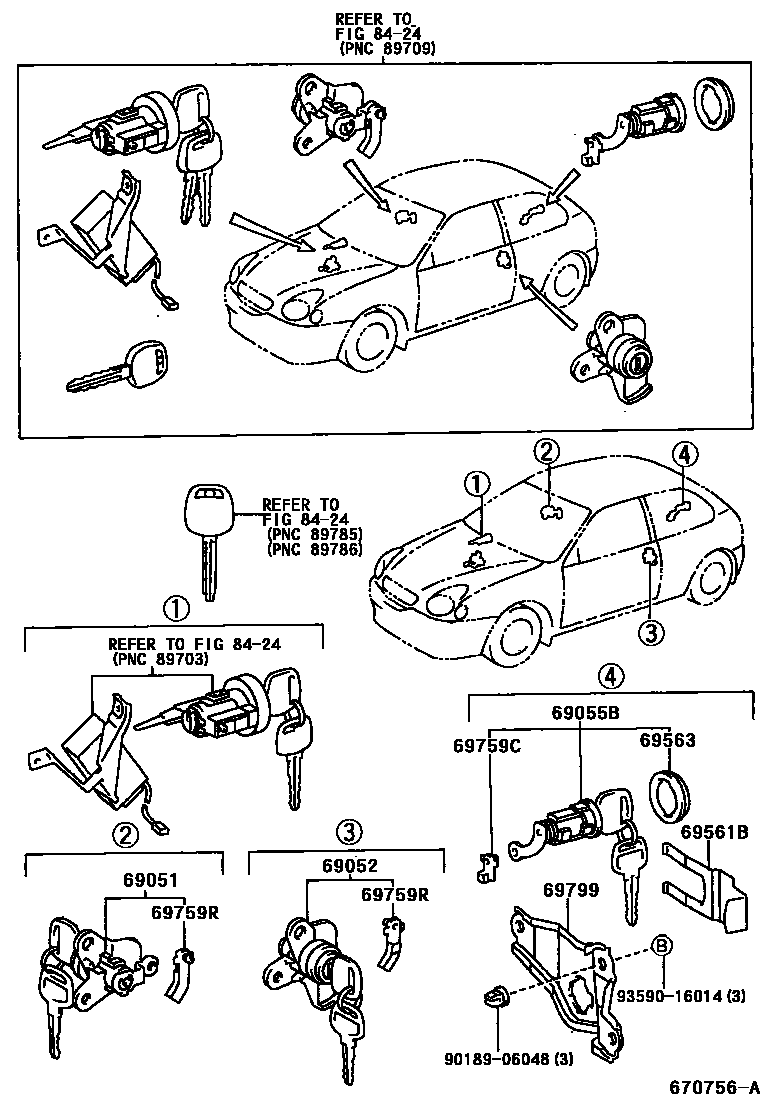Toyota COROLLA 锁芯组件 EPC diagram — 670756A