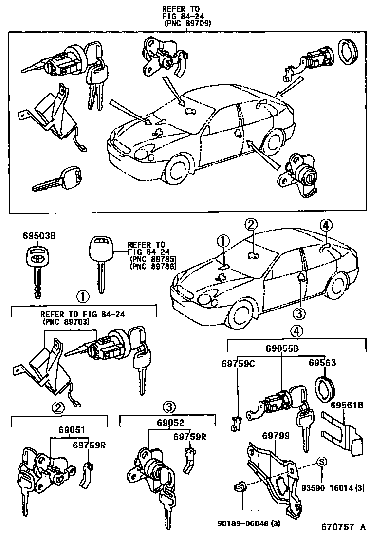 Toyota COROLLA 锁芯组件 EPC diagram — 670757A