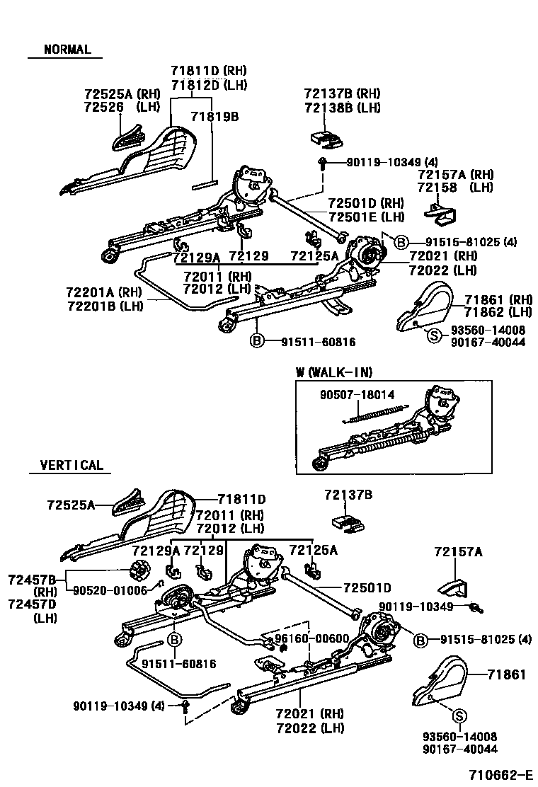 Toyota COROLLA 前排座椅和座椅滑轨 EPC diagram — 710662E