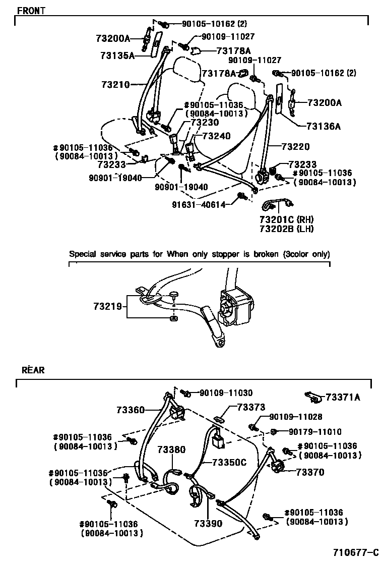 Toyota COROLLA 安全带和儿童保护座椅 EPC diagram — 710677C