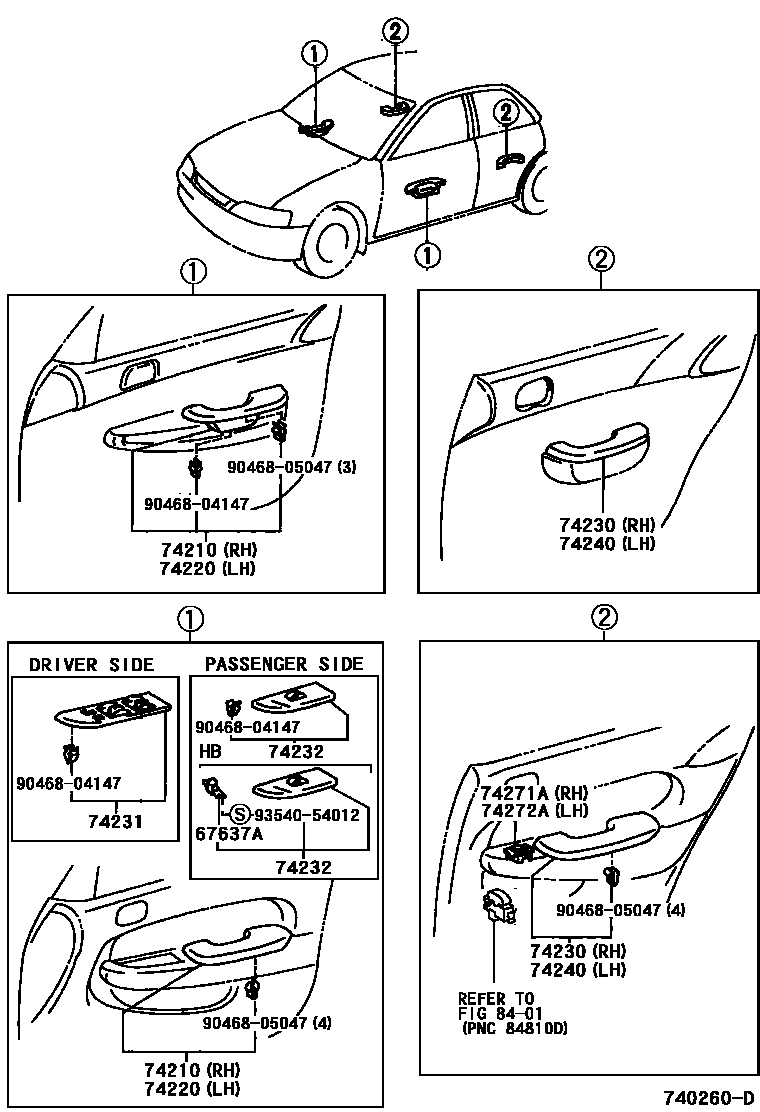 Toyota COROLLA 扶手和遮阳板 EPC diagram — 740260D