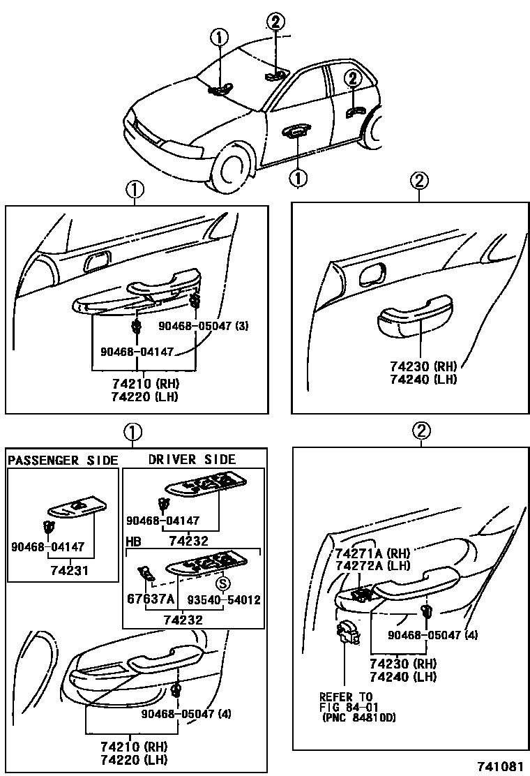 Toyota COROLLA 扶手和遮阳板 EPC diagram — 741081