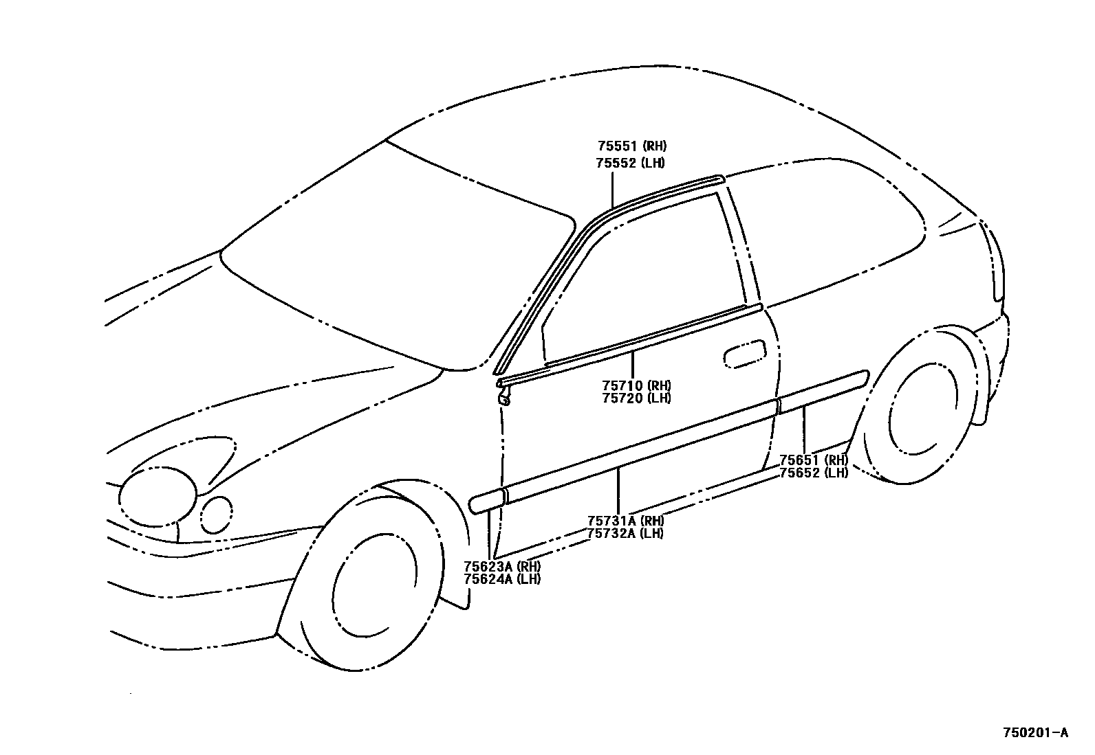 Toyota COROLLA 侧防护条 EPC diagram — 750201A