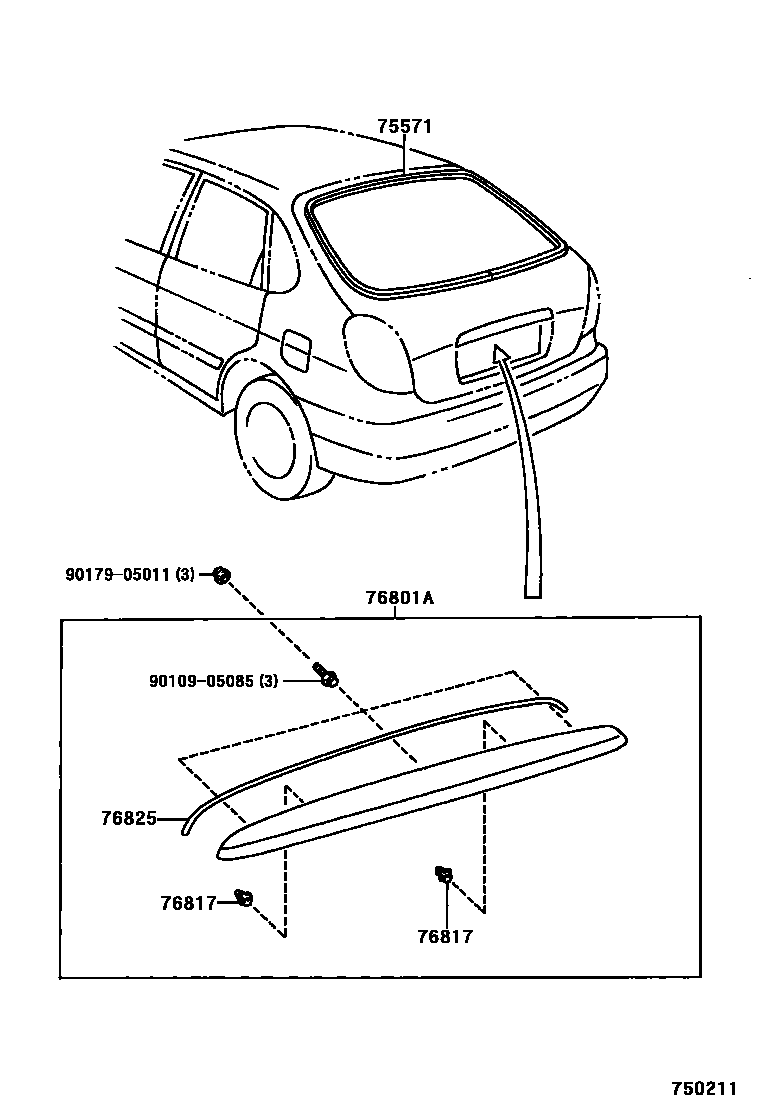 Toyota COROLLA 后防护条 EPC diagram — 750211