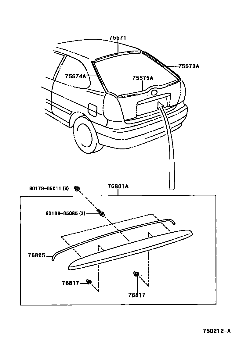 Toyota COROLLA 后防护条 EPC diagram — 750212A