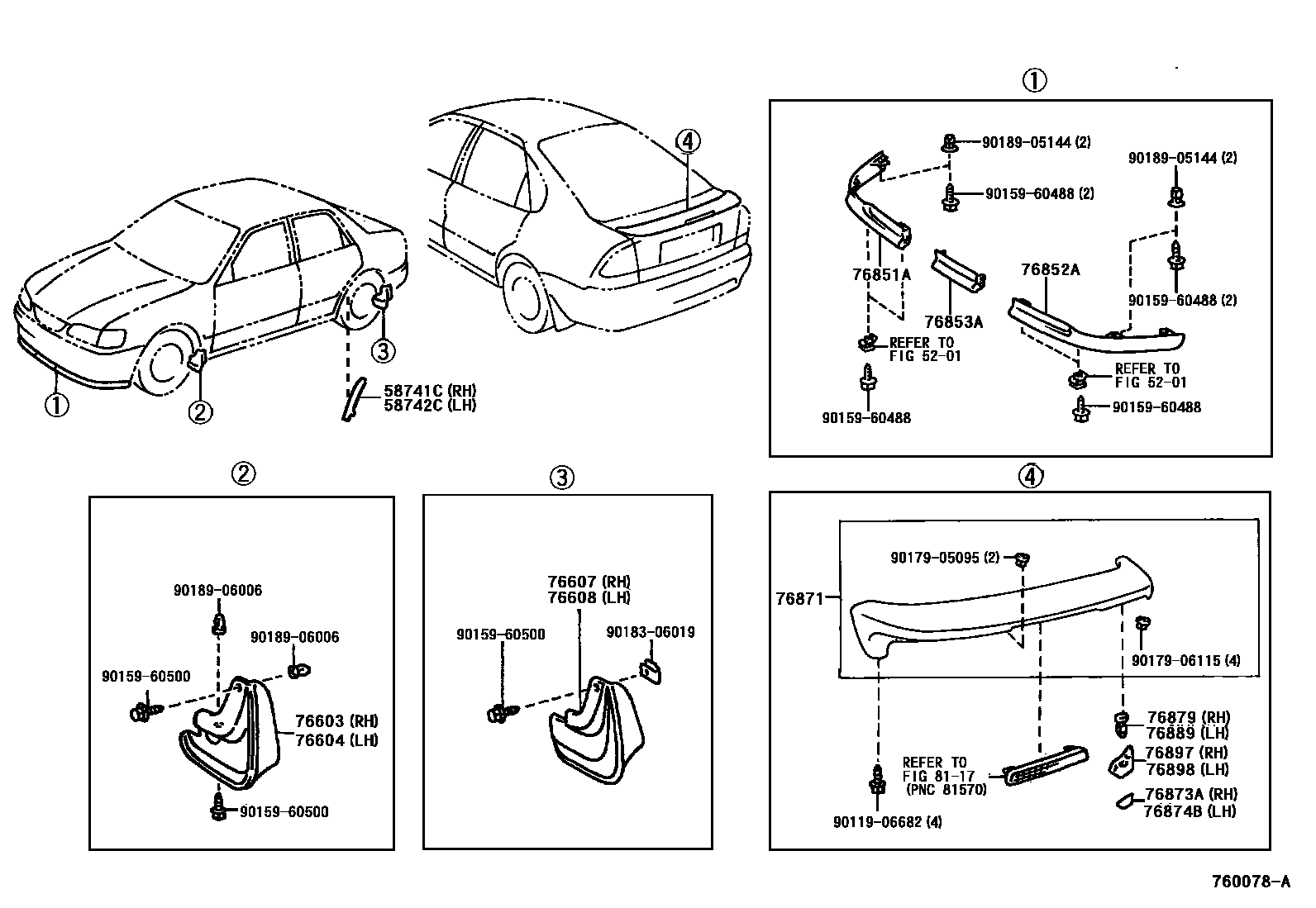 Toyota COROLLA 挡泥板和扰流板 EPC diagram — 760078A