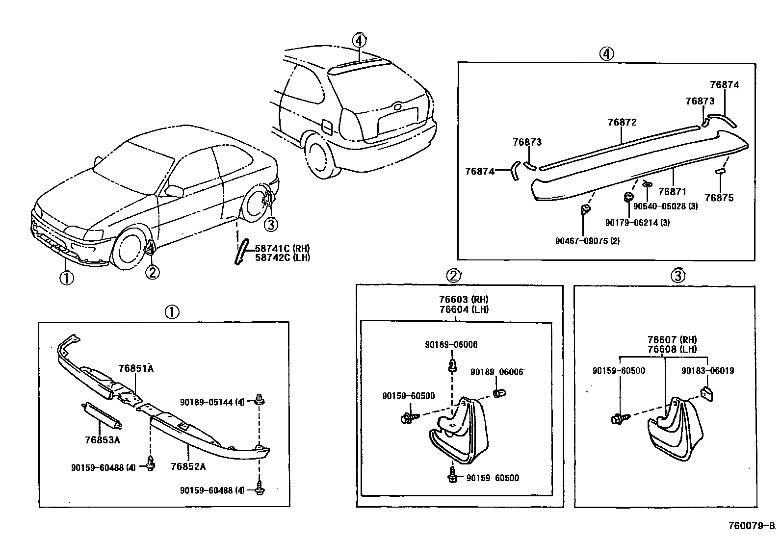 Toyota COROLLA 挡泥板和扰流板 EPC diagram — 760079B
