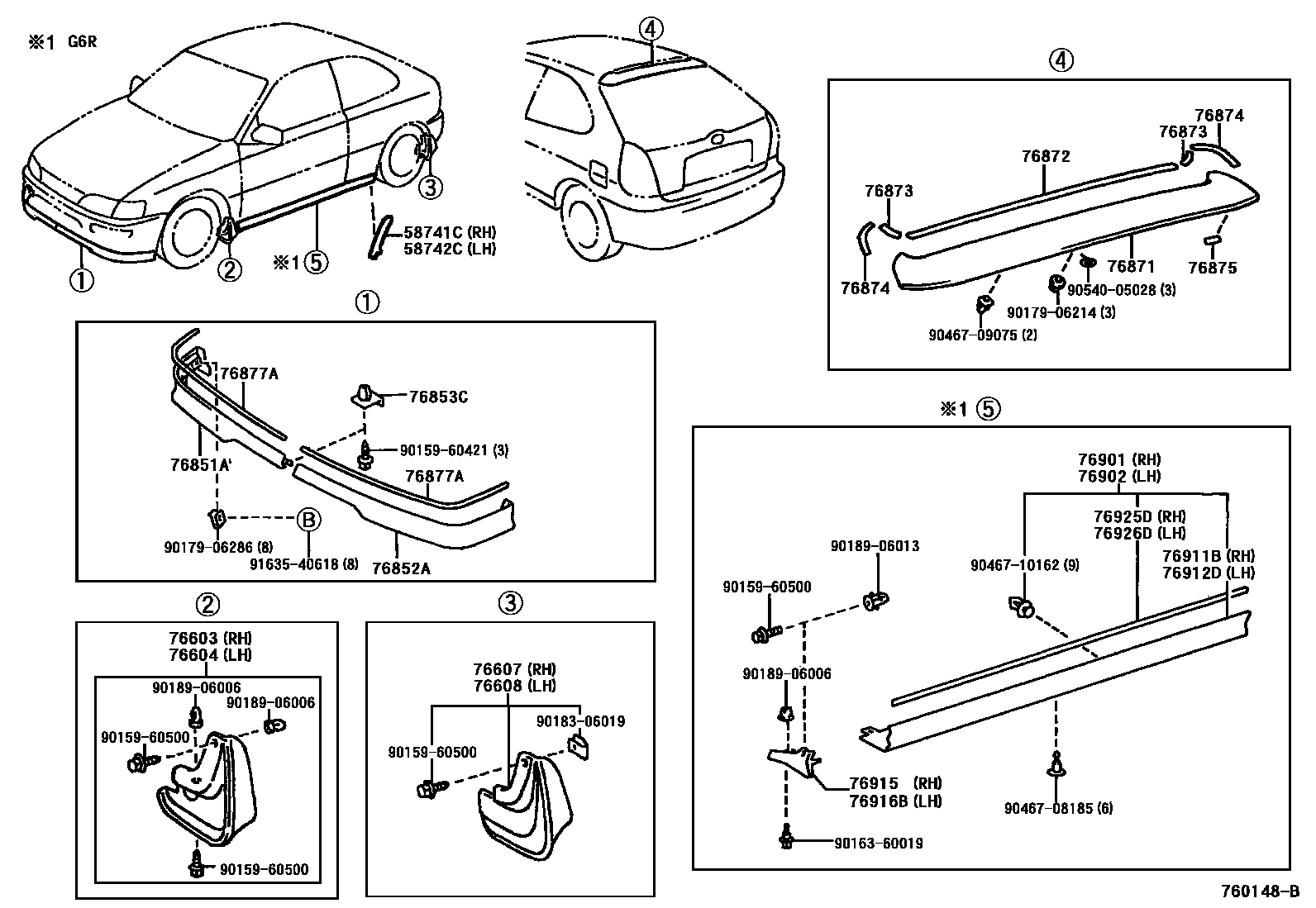 Toyota COROLLA 挡泥板和扰流板 EPC diagram — 760148B