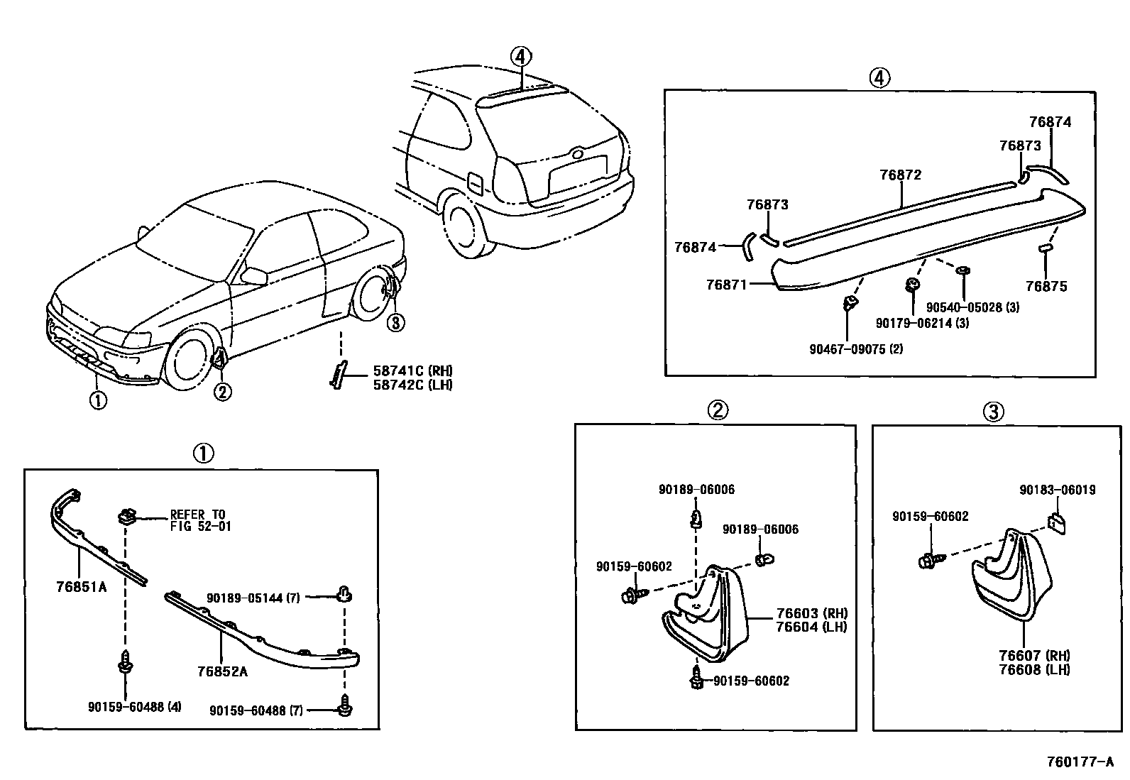 Toyota COROLLA 挡泥板和扰流板 EPC diagram — 760177A