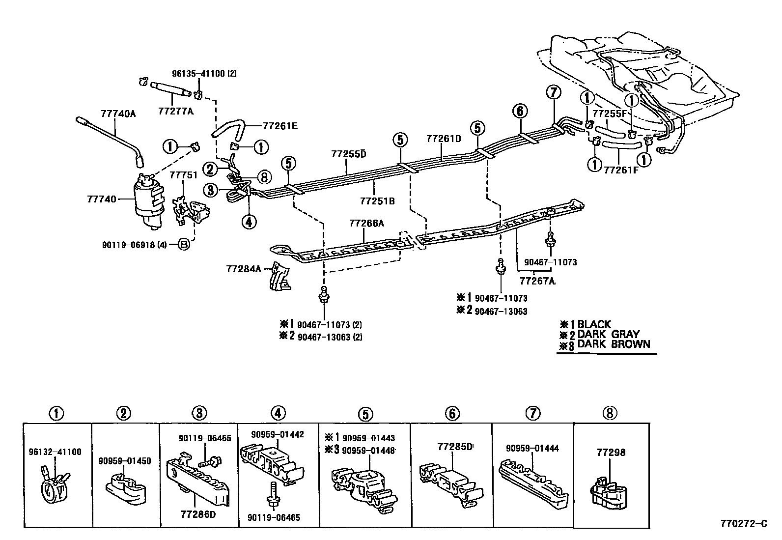 Toyota COROLLA 燃油箱和燃油管 EPC diagram — 770272C