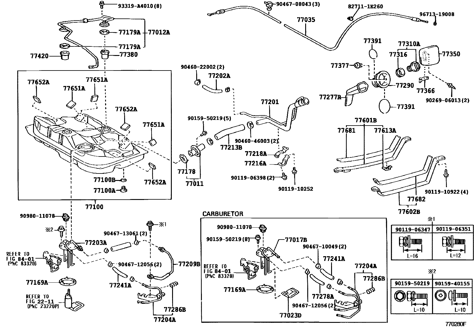 Toyota COROLLA 燃油箱和燃油管 EPC diagram — 770280F