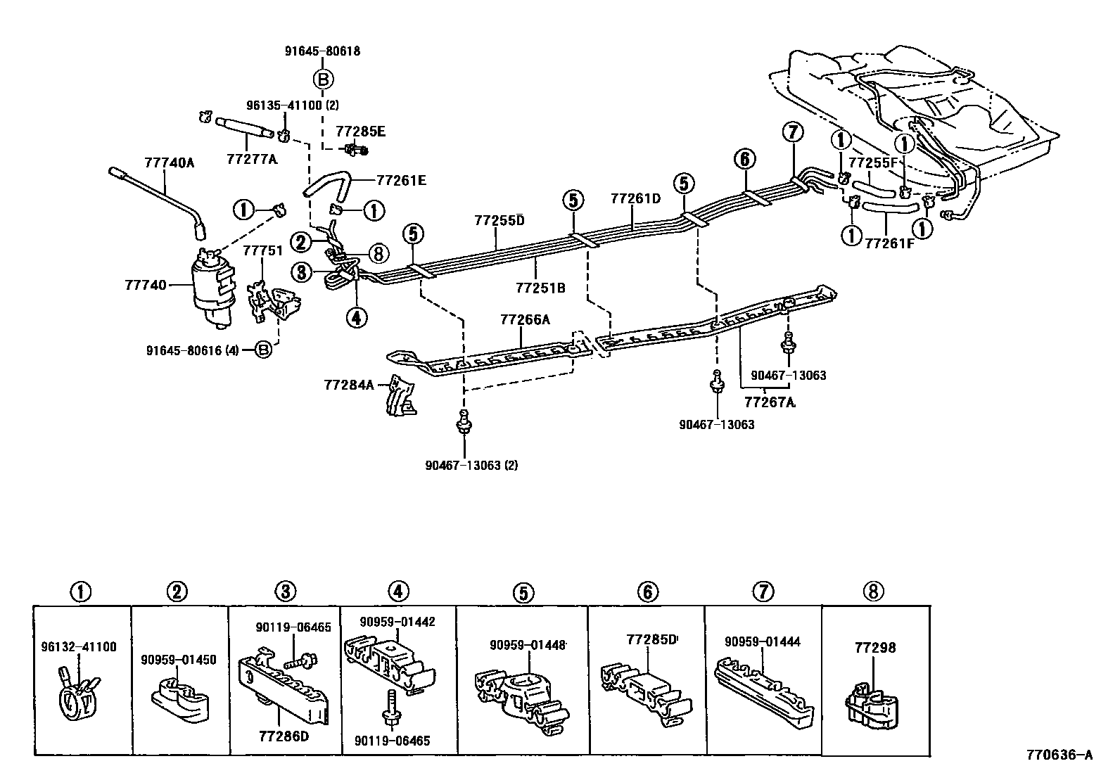 Toyota COROLLA 燃油箱和燃油管 EPC diagram — 770636A