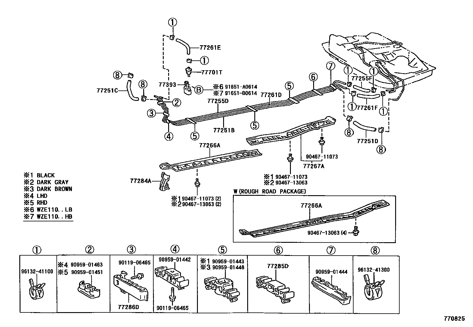 Toyota COROLLA 燃油箱和燃油管 EPC diagram — 770825