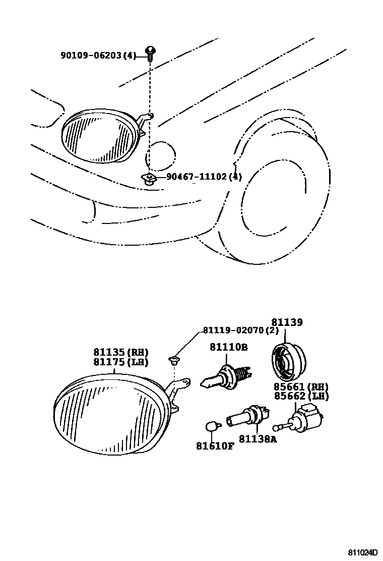 Toyota COROLLA Headlamp EPC diagram — 811024D