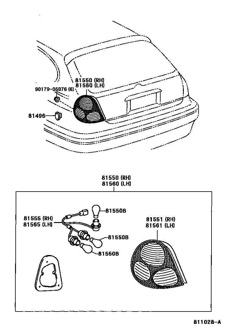 Toyota COROLLA 后组合灯 EPC diagram — 811028A