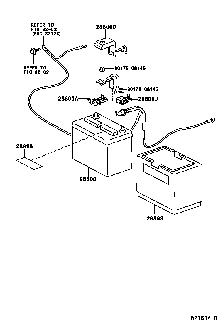Toyota COROLLA 蓄电池和蓄电池电缆 EPC diagram — 821634B