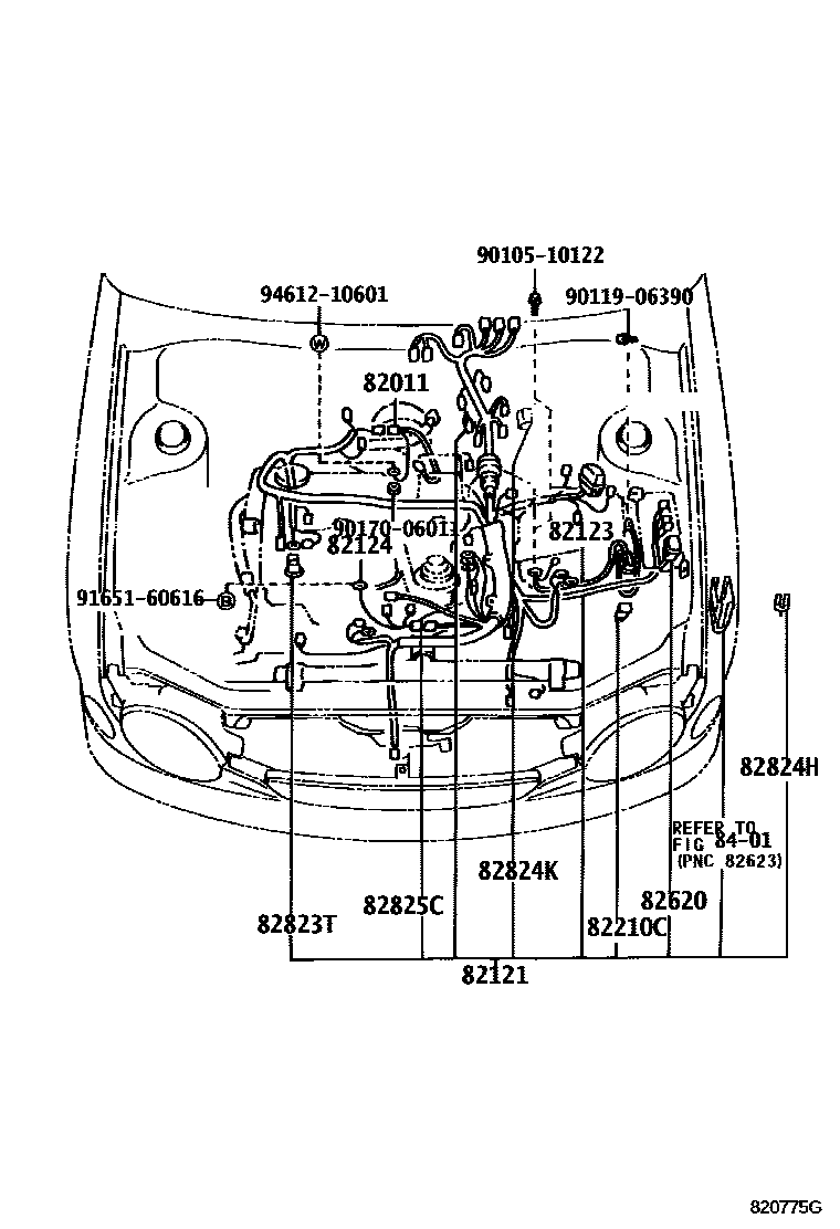 Toyota COROLLA 线束和卡夹 EPC diagram — 820775G