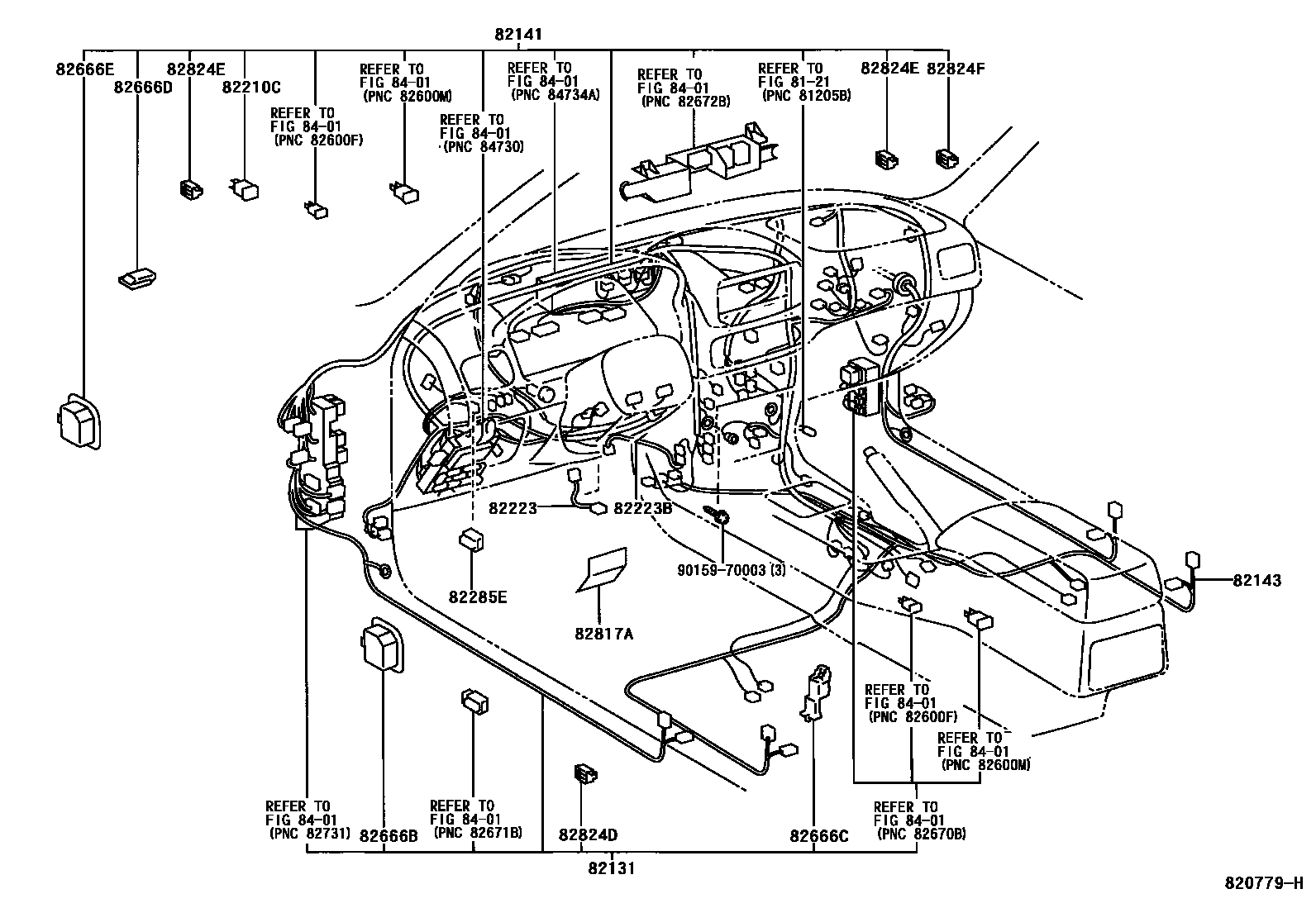 Toyota COROLLA 线束和卡夹 EPC diagram — 820779H