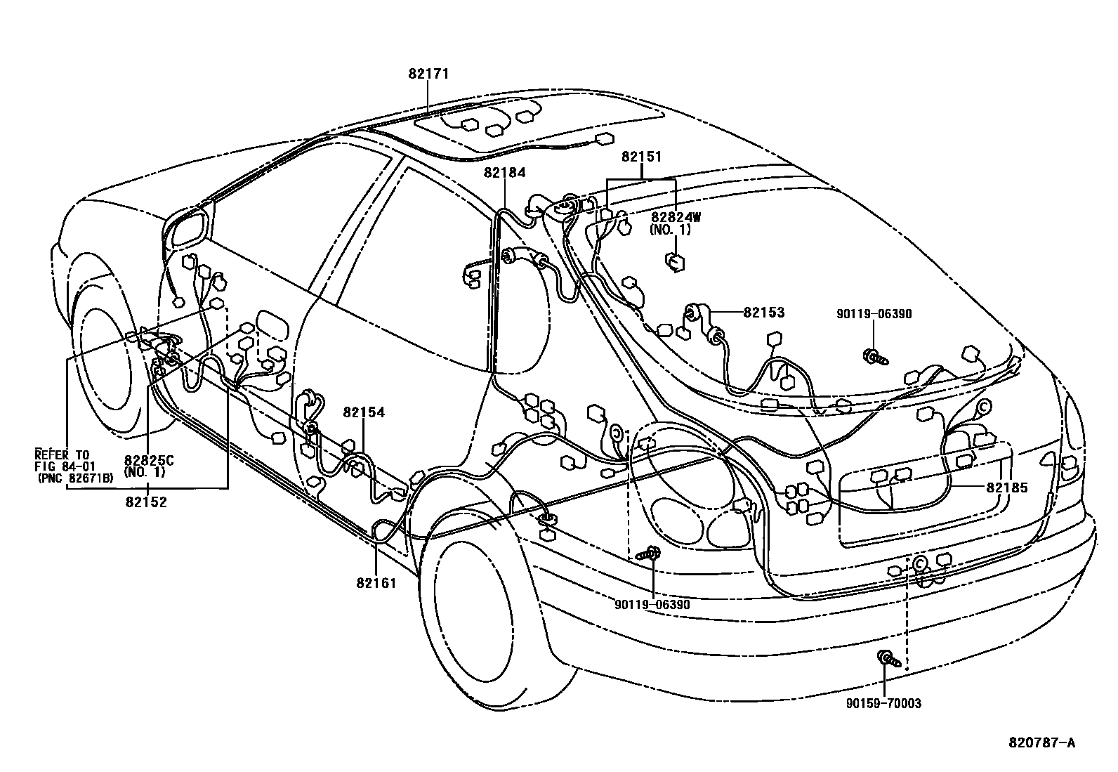 Toyota COROLLA 线束和卡夹 EPC diagram — 820787A