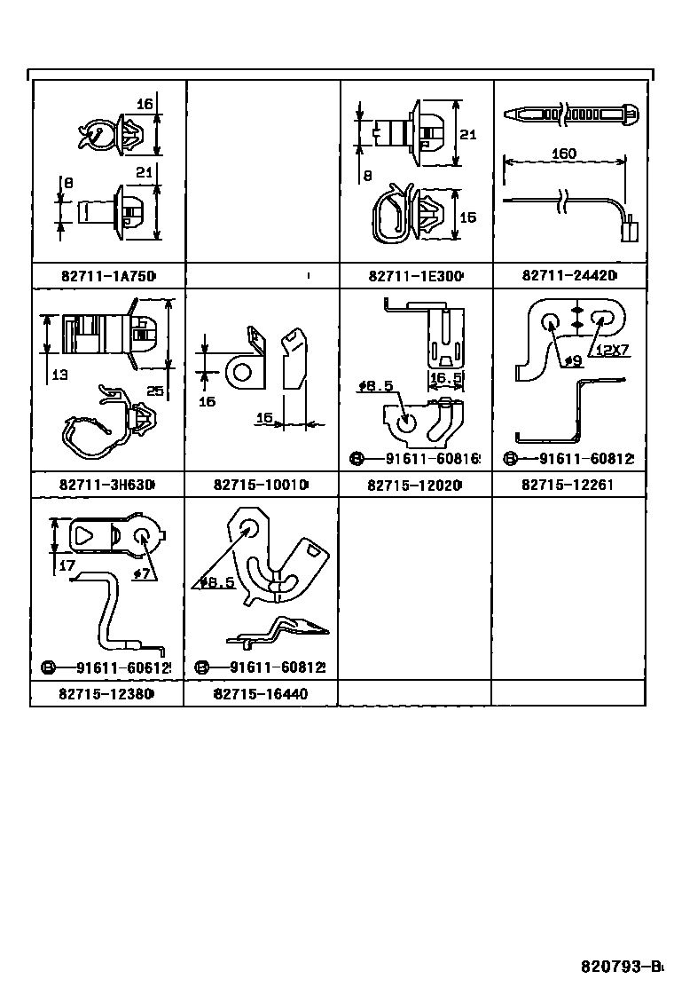 Toyota COROLLA 线束和卡夹 EPC diagram — 820793B