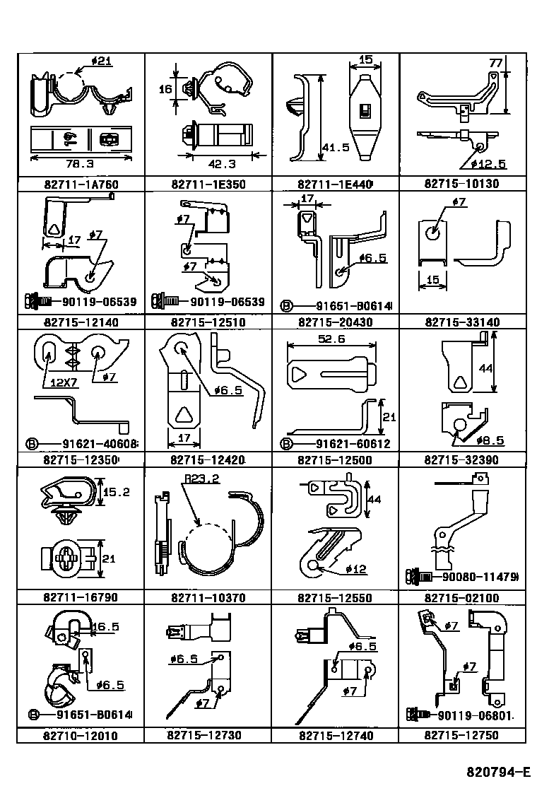 Toyota COROLLA 线束和卡夹 EPC diagram — 820794E
