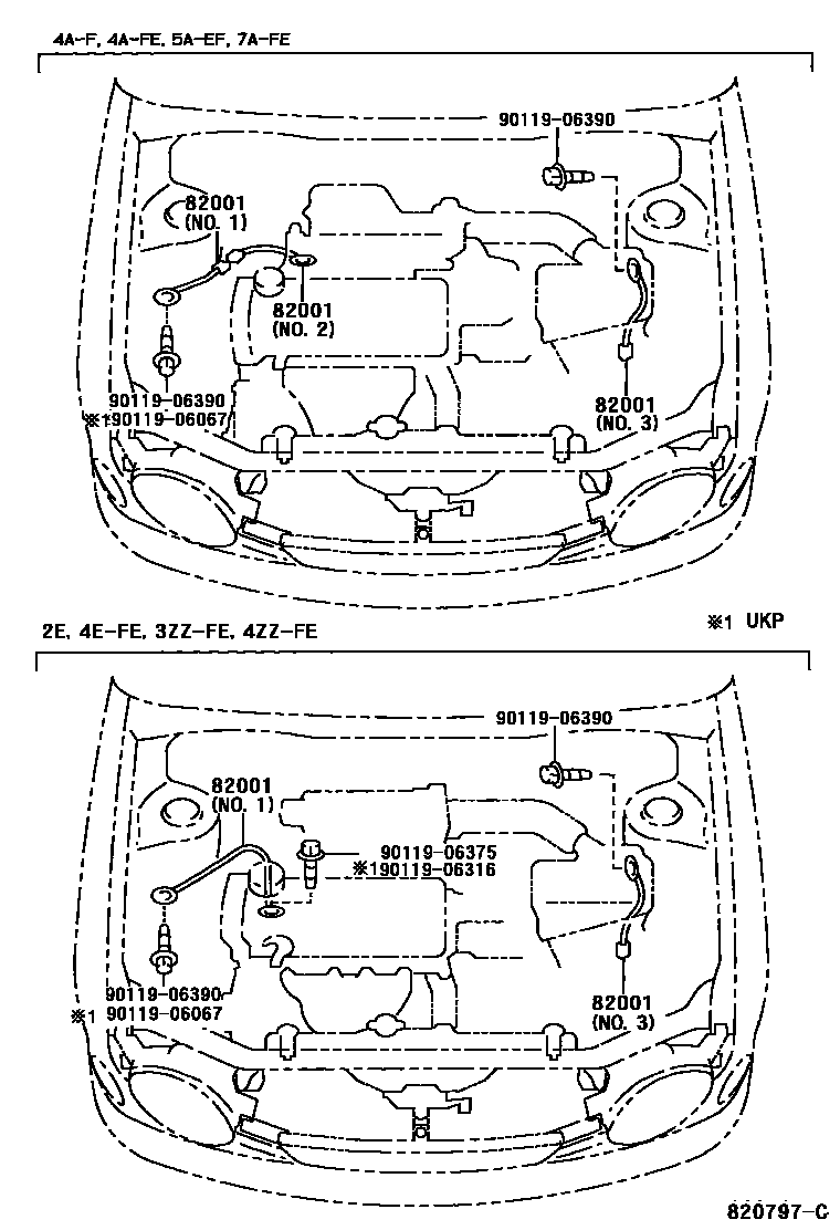 Toyota COROLLA 线束和卡夹 EPC diagram — 820797C