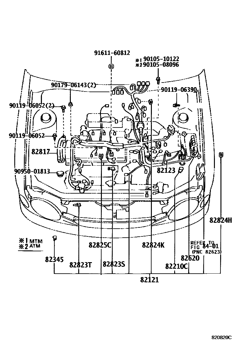 Toyota COROLLA 线束和卡夹 EPC diagram — 820820C